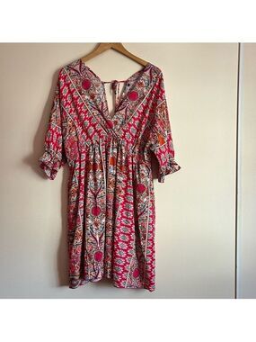 Boho Pink Paisley Viscose Dress Tunic Flowy Festival Peasant Mini No Brand XL